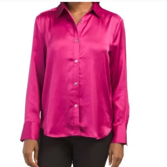 Nicole Miller Long Sleeve Silky Button Down Shirt - Picture 1 of 2